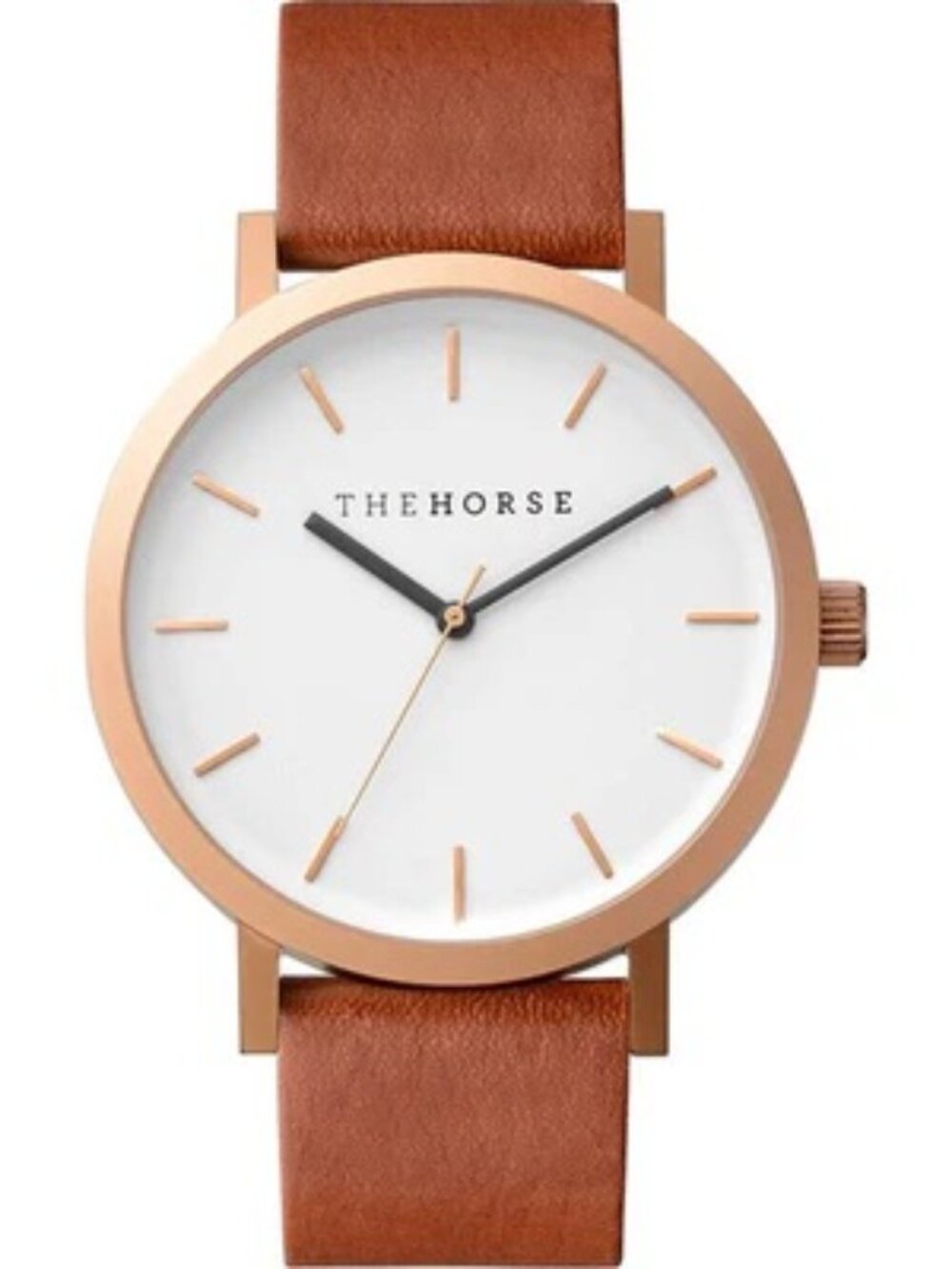 The Horse Brown Leather Strap Watch with Gold Case and White Dial